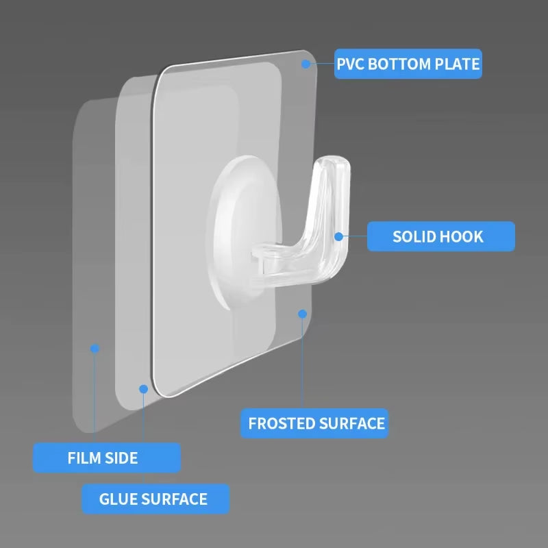 5/10/20Pcs Self-Adhesive Hook Transparent Door Wall Hook Child Heavy Load Rack Kitchen Bathroom Towel Key Rack Sticky Hook
