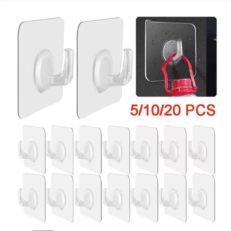 5/10/20Pcs Self-Adhesive Hook Transparent Door Wall Hook Child Heavy Load Rack Kitchen Bathroom Towel Key Rack Sticky Hook
